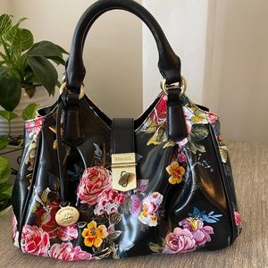 Brahmin Mini Elisa Versailles Black Floral Leather Satchel